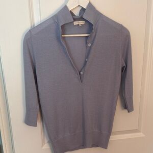 ANN MASHBURN light blue cashmere Polo Sweater